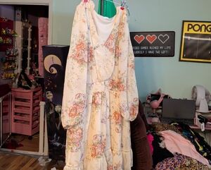 LC Lauren Conrad Floral Midi Dress - Cream and Pink